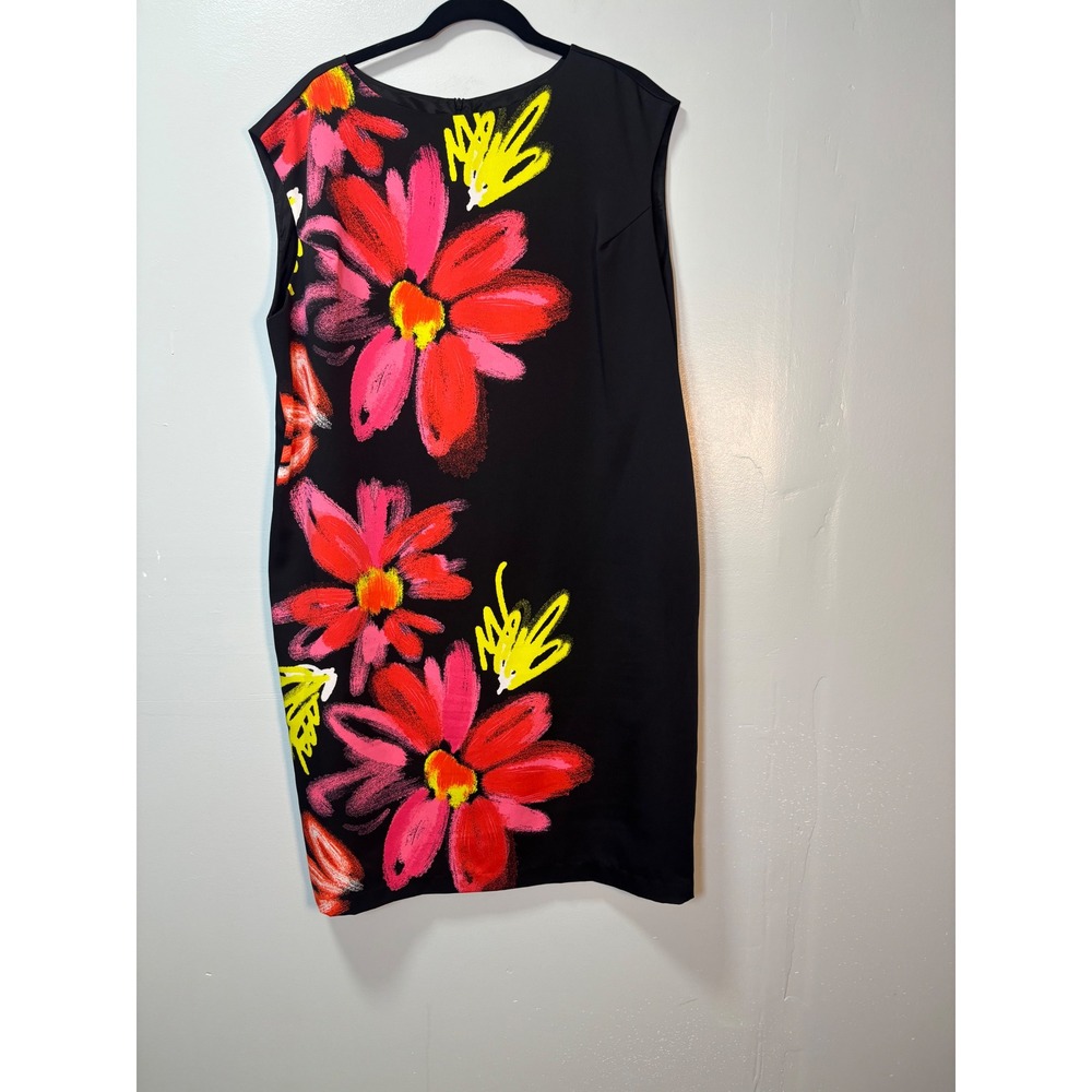 IC by Connie K Floral Shift Dress XXL Black Pink Yellow Sleeveless Made in USA